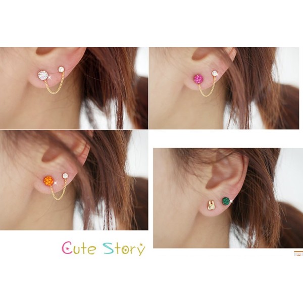 3Pcs Set CHarming Noble Full Rhinestone Ball Rabbit Ear Stud Earring E-0222