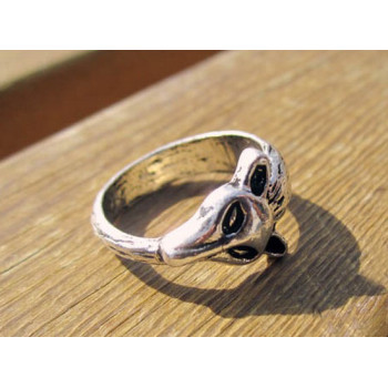 vintage style silver/bronze fox ring R-0090