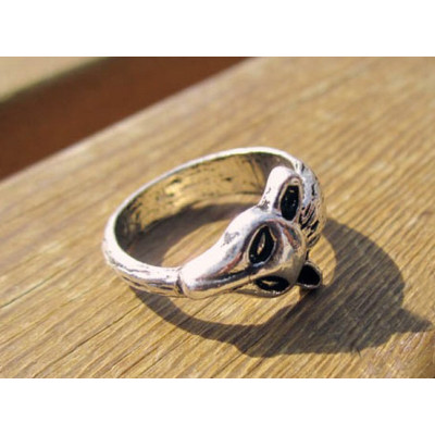 vintage style silver/bronze fox ring R-0090