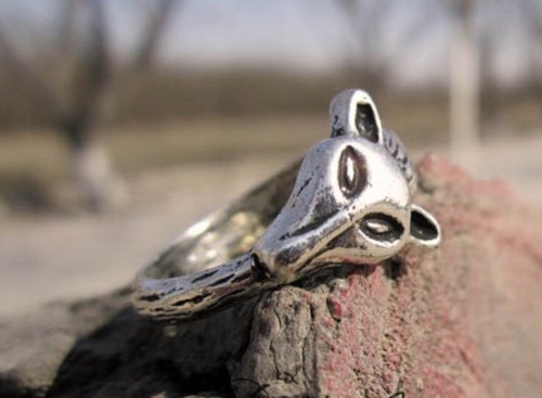 vintage style silver/bronze fox ring R-0090