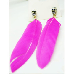 Hot Boho New Design Dead Skull Feather Charms Ear Stud Earrings E-0600