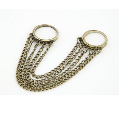 vintage style silver/bronze alloy double finger edging ring R-0001