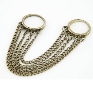 vintage style silver/bronze alloy double finger edging ring R-0001