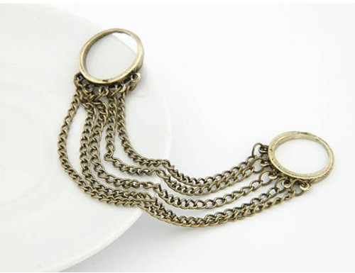 vintage style silver/bronze alloy double finger edging ring R-0001