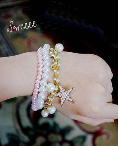 charming multilayer pearl star music symbol bracelet B-0256