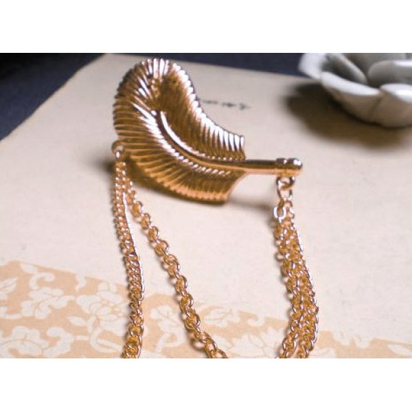 Gothic Punk Rock Chain Feather Leaf Tassel Dangle Ear Cuff Warp Clip Earring E-0096
