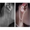 Gothic Punk Rock Chain Feather Leaf Tassel Dangle Ear Cuff Warp Clip Earring E-0096
