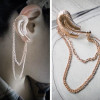 Gothic Punk Rock Chain Feather Leaf Tassel Dangle Ear Cuff Warp Clip Earring E-0096