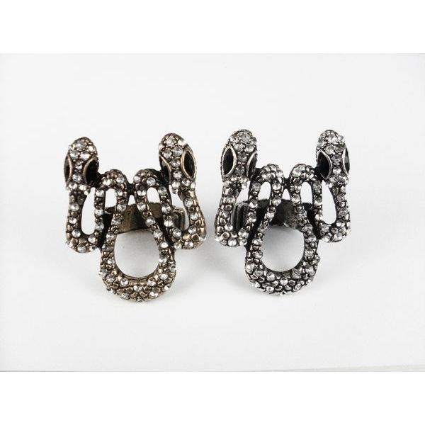 vintage style rhinestone double head snake ring R-0039