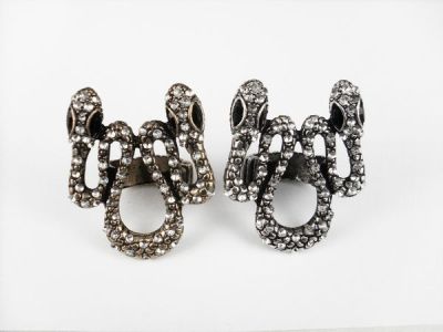 vintage style rhinestone double head snake ring R-0039