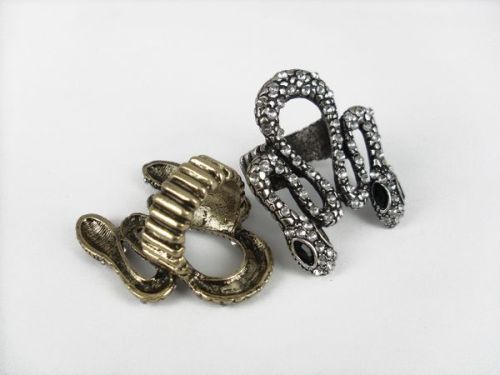 vintage style rhinestone double head snake ring R-0039