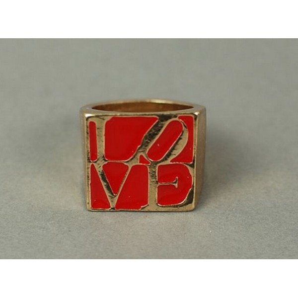 gold plated red glazed quadrate love letter ring R-0719