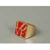 gold plated red glazed quadrate love letter ring R-0719
