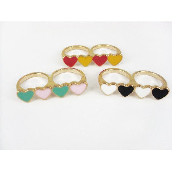 gold plated glazed heart double fingers ring R-0654