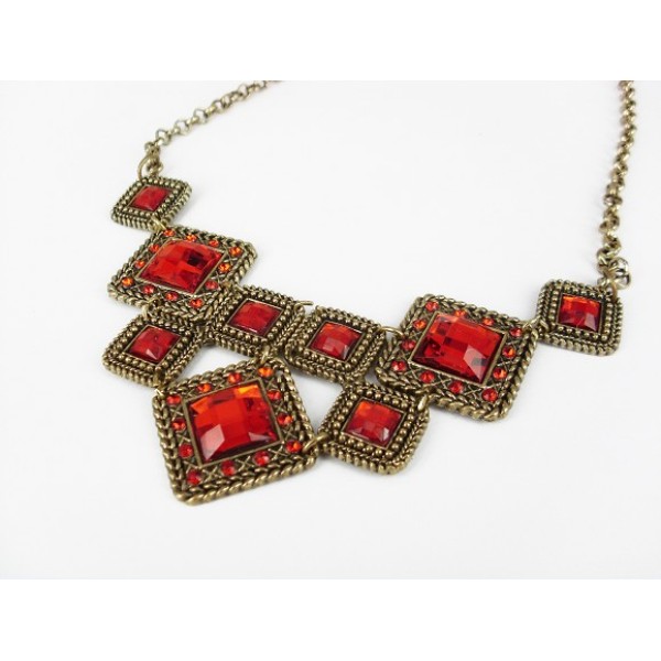 Bohemian vintage style thinestone quadrate gem crystal Choker Necklace N-0564