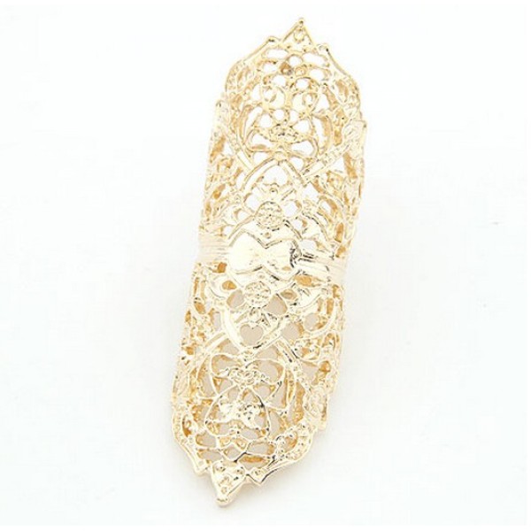 gold gun black bronze hollow out carving flower Shield joint ring R-0170