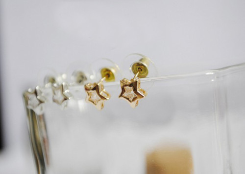 charming gold/silver plated clear zircon star ear stud E-1576