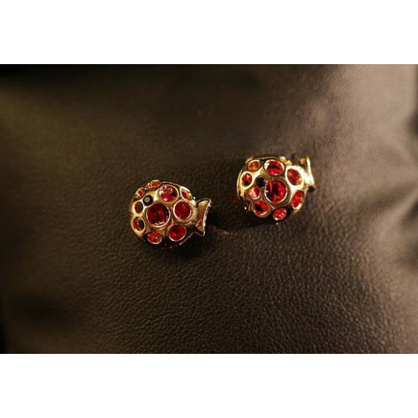 charming gold plated red zircon hollow out fish ear stud E-0634-PI