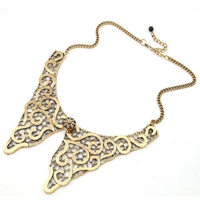 retro Vintage Gold bronze Lace Effect Darkening Symmetry Flower butterfly Necklace  N-2029