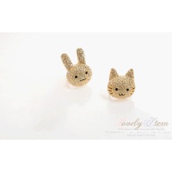 New Crystal Gold Tone Lovely Animal Bear Cat Rabbit Ring Adjustable Size R-0710