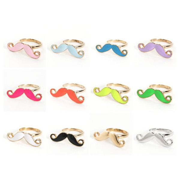 New Design Cosplay Enamel Gold Mustache Cocktail Ring Adjustable Size R-0188