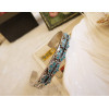 B-0178 vintage style silver bronze C shape glazed flower bangle