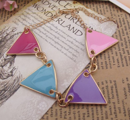 gold plated glazed triangle geometrical bracelet necklace set  N-4546  B-0025