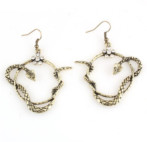 Vintage style silver/bronze rhinestone flower snake dangle necklace earring E-1174