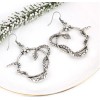 Vintage style silver/bronze rhinestone flower snake dangle necklace earring E-1174