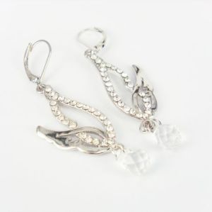 E-1062 Charming silver plated rhinestone angel wing crystal drip earring