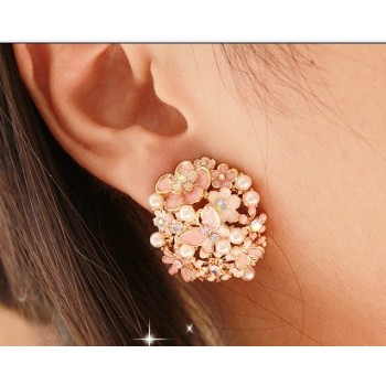 E-0219 new style charming pearl rhinestone flower butterfly earring ear stud