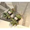 E-1145 Retro Enamel Green Military Uniform Army Lovers Uneven Dangle Earring