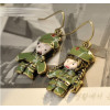 E-1145 Retro Enamel Green Military Uniform Army Lovers Uneven Dangle Earring