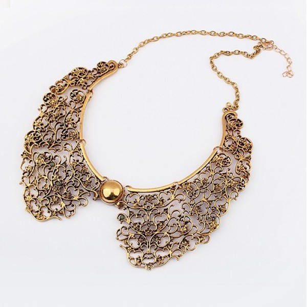 N-2007 Womens Copper Tone Metal Hollow Out Lace Design Flower Collar Choker Necklace