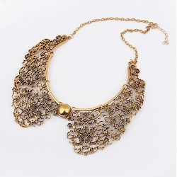 N-2007 Womens Copper Tone Metal Hollow Out Lace Design Flower Collar Choker Necklace