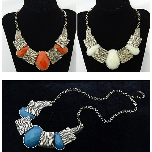 N-1036 European style luxurious fashion simple stripe polygonal gem necklace