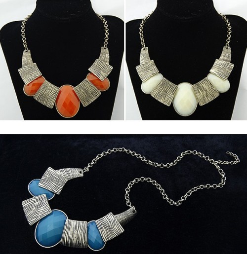N-1036 European style luxurious fashion simple stripe polygonal gem necklace