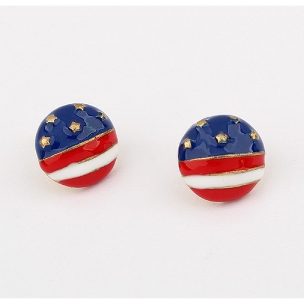New Design Jewelry Enamel US America Flag Ball Ear Stud Earrings E-0560