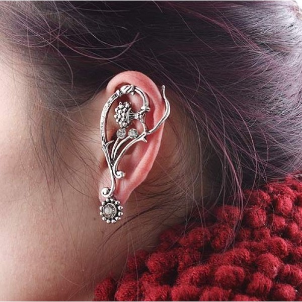E-0577 Vintage Style leaf flower rhinestone ear cuff ear stud clip