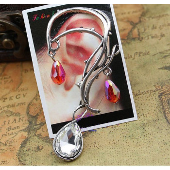 E-1177 Vintage Style rattan leaf crystal drip ear cuff ear stud