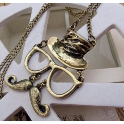 N-2872 Hot Retro Cosplay Rock Mustache Glasses Hat Face Charm Pendant Necklace