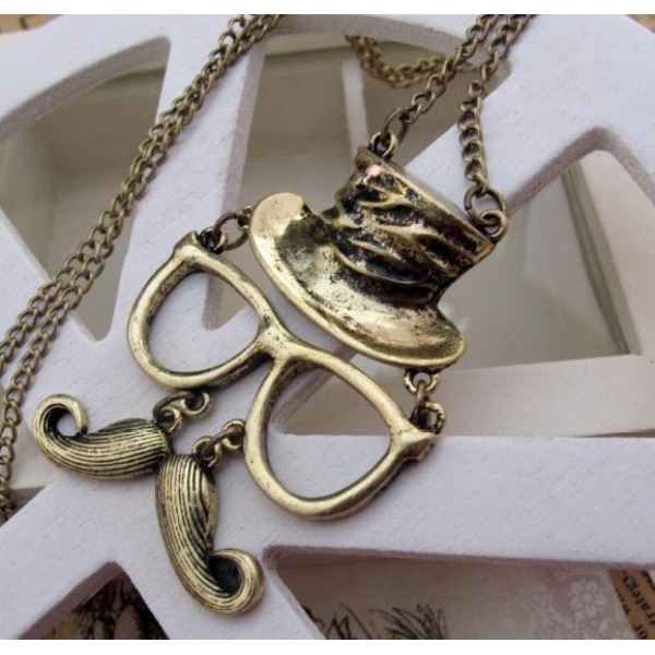 N-2872 Hot Retro Cosplay Rock Mustache Glasses Hat Face Charm Pendant Necklace