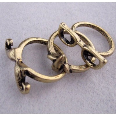 R-0185 Vintage Style Bronze Silver Glasses nose beard ring set 3 pieces