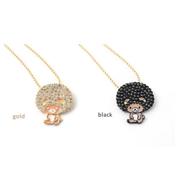 N-3349 Lovely black rhinestone the explosion head bear necklace