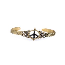 B-0216 Retro Rhinestone Peace Sign Symbol Bangle Bronze Opened Cuff Bracelet
