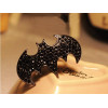 R-0676 European style gold/gun black rhinestone punk bat double fingers ring