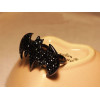 R-0676 European style gold/gun black rhinestone punk bat double fingers ring