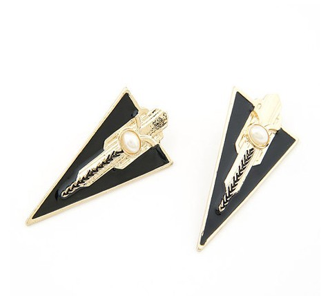 S-0005 European style gold plated pearl triangular shield necklace earring set
