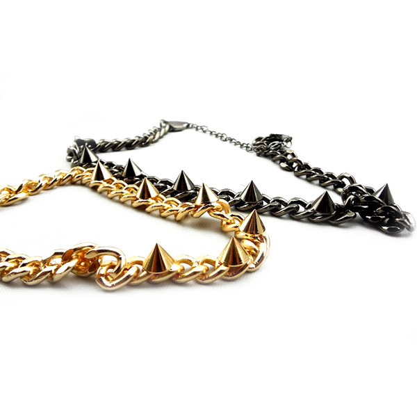 N-1309 gold plated punk rock gold gun black metal rivet necklace