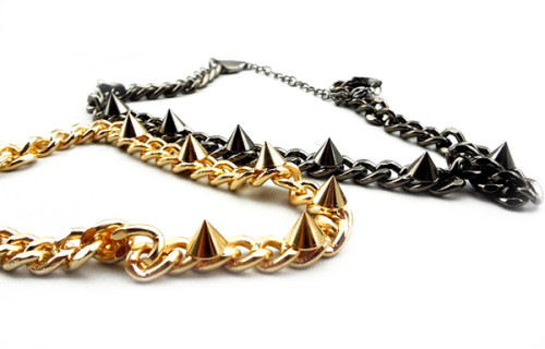 N-1309 gold plated punk rock gold gun black metal rivet necklace